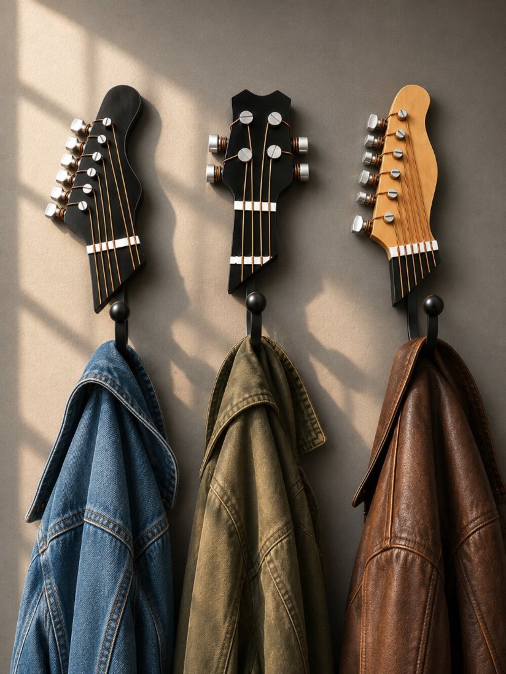 Retro Guitar Head Stock Wall Hanger Set Music Lover Gift Home Decor 3pc